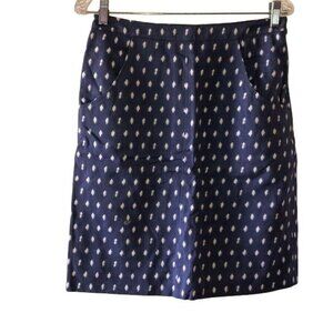 Anne Klein Navy & White Printed Skirt With Pockets Size 4 Womens Cotton Blend